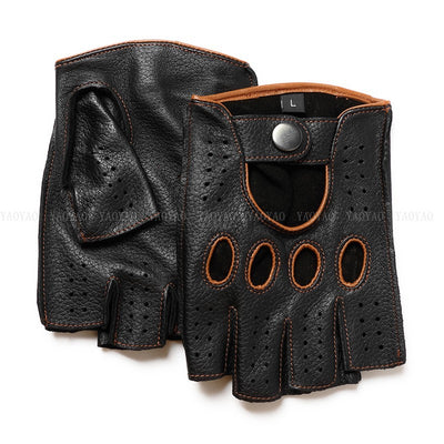 Guantes de Cuero Mitad Dedo para Motociclismo y Actividades al Aire Libre - Image 3