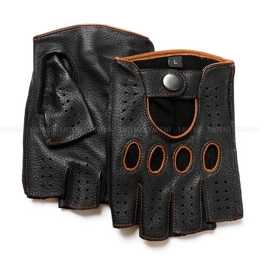 Guantes de Cuero Mitad Dedo para Motociclismo y Actividades al Aire Libre - Image 3