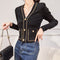 Cardigan Corto de Punto Negro Lujo Francés