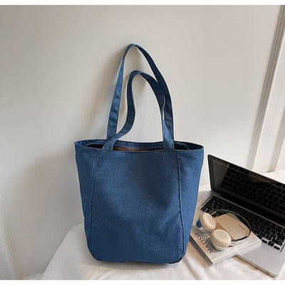 Bolsa Tote de Mezclilla Lavada con Patrón Escocés y Gran Capacidad - Image 19