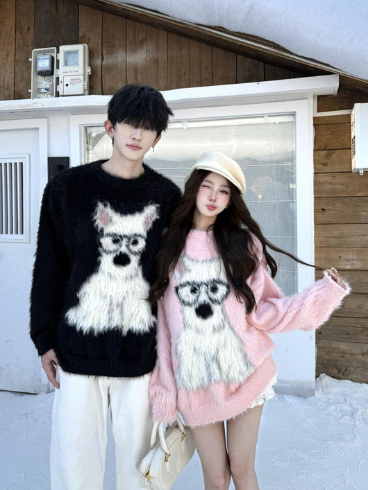 Suéter Holgado Casual con Estampado de Cachorro para Hombre y Mujer - Image 11