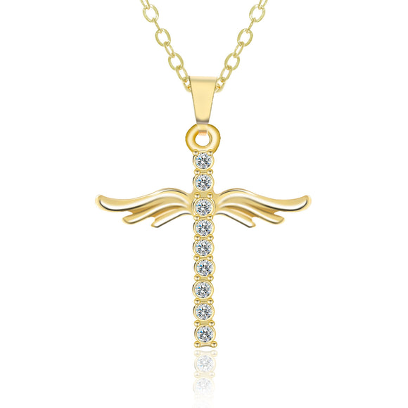 Collar Colgante Alas de Ángel con Cruz para Mujer - Acero Inoxidable