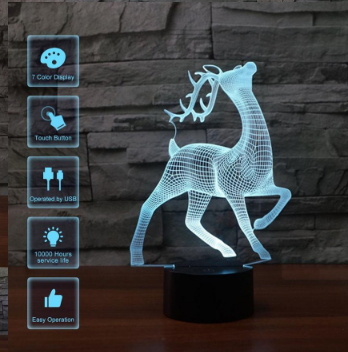Lámpara 3D LED Ciervo con 7 Colores y Control Táctil