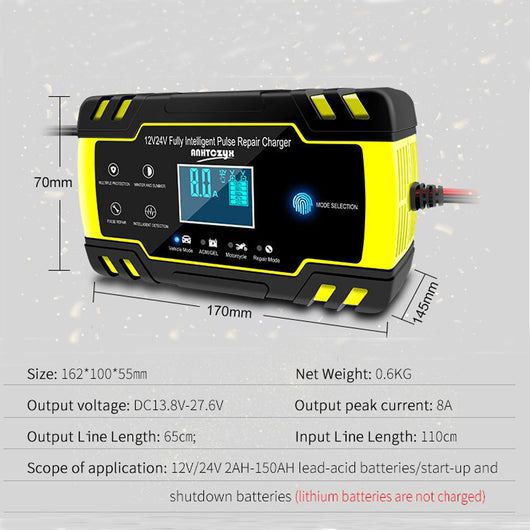 Cargador Automático Digital 12V-24V 8A con Pantalla LCD - Image 2