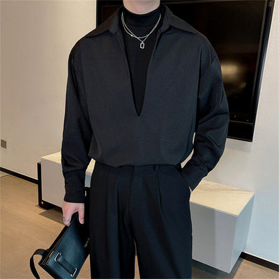 Camisa Elegante de Escote Profundo y Manga Larga para Hombre - Image 2