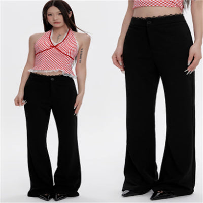 Pantalón Acampanado Negro Talle Alto con Detalles de Encaje para Verano - Image 7
