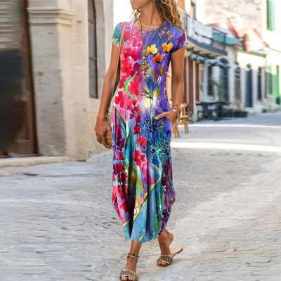 Vestido Corto Estampado con Bolsillo y Cuello Redondo - Image 9