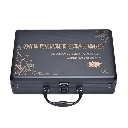 Black 6G Quantum Analyzer Palm Touch Health Detector in a briefcase-style case, with a hand on the sensor. - Image 5