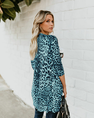 Chaqueta Leopardo Escote V Manga Larga con Botones - Image 18