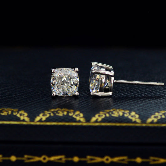 Aretes de Plata Esterlina 925 con Diamante de Alto Carbono Corte Cojín - Image 2