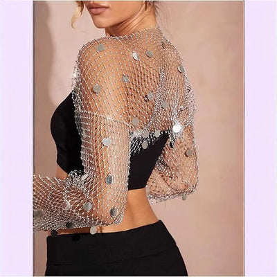 Cardigan de Malla con Lentejuelas y Detalles de Diamantes - Image 6