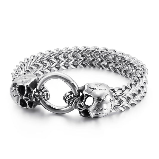 Pulsera de Acero Titanio con Calavera para Hombre - Diseño Dominante y Resistente