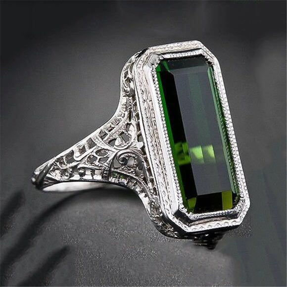 Anillo de Esmeralda Natural para Mujer - Diseño Europeo y Estadounidense