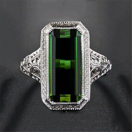 Anillo de Esmeralda Natural para Mujer - Diseño Europeo y Estadounidense