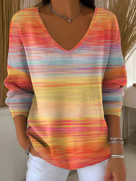 Suéter Cuello V Manga Larga con Impresión 3D Digital para Mujer - Image 13