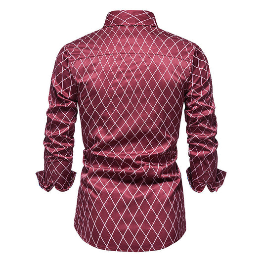 Camisa de Manga Larga para Hombre con Cuadros de Diamante y Contraste de Colores - Image 6