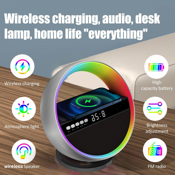 Lámpara Ambiental RGB con Cargador Inalámbrico y Altavoz Bluetooth