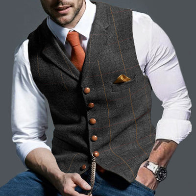 Chaleco Casual de Cuadros con Solapa Ajustado para Hombre - Image 17