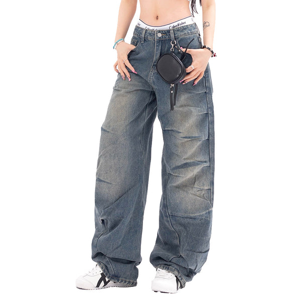 Jeans Rotos Plisados Irregular Unisex