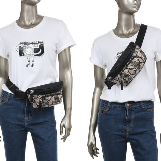Bolsa de Cintura Cuero Mini con Estampado Serpiente