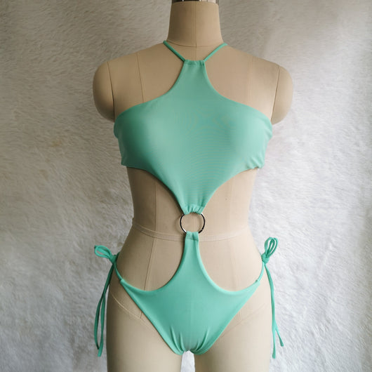 Traje de Baño Enterizo de Color Liso con Doble Argolla - Image 6