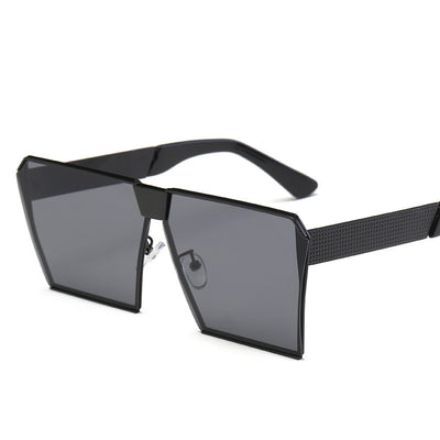 Silver-framed square polarized sunglasses with dark gray lenses and textured temples on a white background. - Image 39