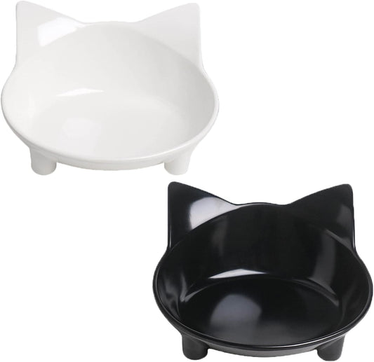 Comedero y Bebedero Antideslizante para Gatos - Cuencos Anchos contra Fatiga de Bigotes