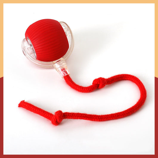 Two cat rolling ball toys, one red and one green, with clear plastic and knotted cords, on a white background. - Image 9