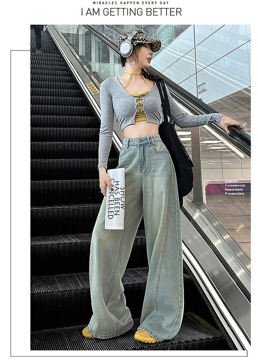 Pantalones Vaqueros Retro Cintura Alta Pierna Ancha Estilo Americano - Image 17