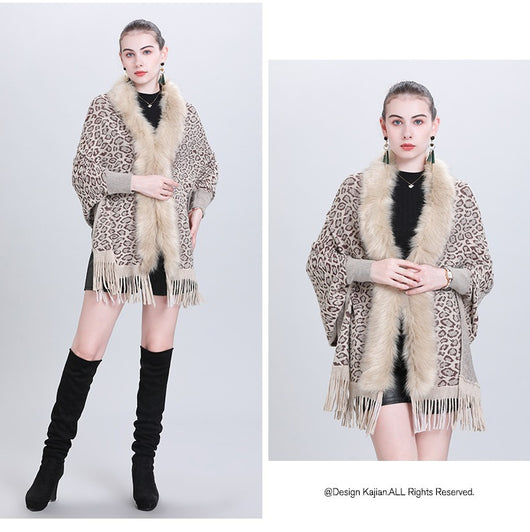 Chal Tejido con Cuello de Pelaje Sintético para Otoño e Invierno - Image 6