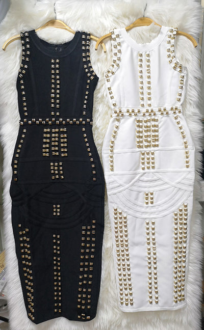 Vestido Midi Elegante con Detalles de Remaches y Brillos - Image 13