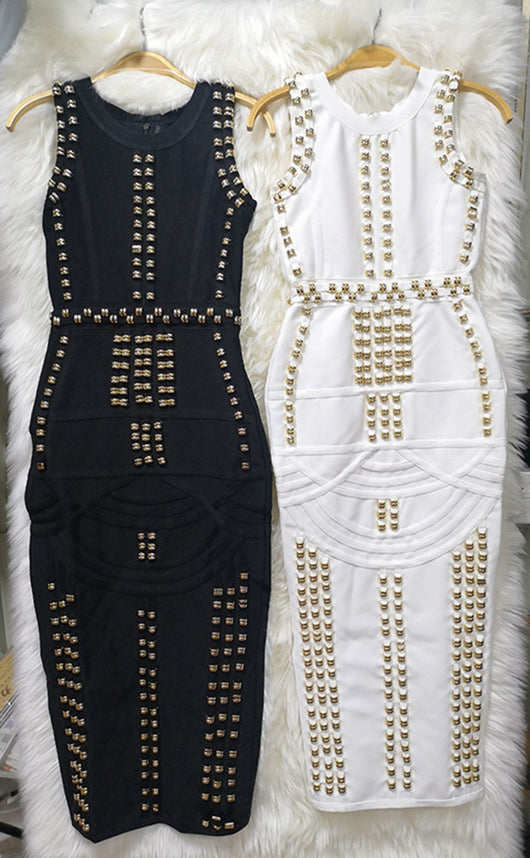 Vestido Midi Elegante con Detalles de Remaches y Brillos - Image 13
