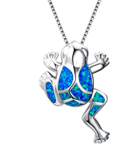 Collar colgante tortuga marina con ópalo azul y plata laminada para mujer - Image 14