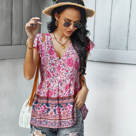 Blusa Bohemia de Verano para Mujer - Camiseta Manga Corta - Image 2