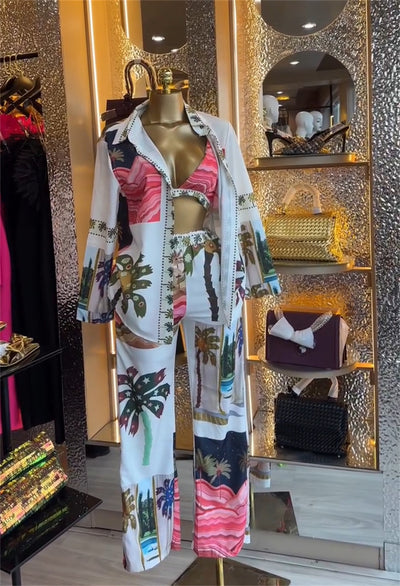 Conjunto de 3 Piezas: Blusa Estampada Manga Larga, Bralette y Pantalón Ancho - Image 23