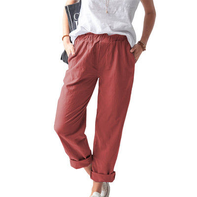 Pantalón Recto de Talle Alto Elástico en Colores Lisos - Image 19
