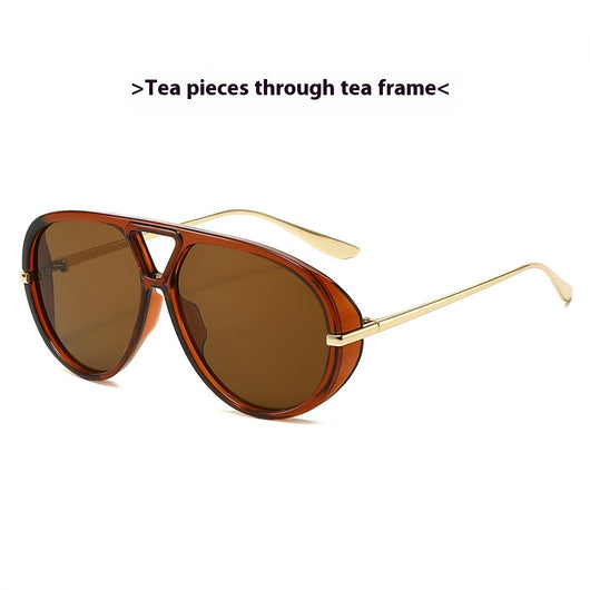 Retro aviator sunglasses with bright black frames, vibrant orange lenses, and sleek gold-colored metal temples. - Image 12
