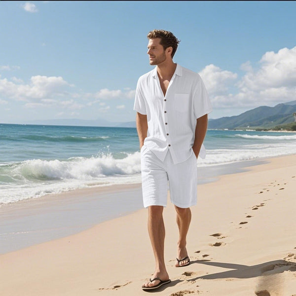 Camisa de Lino Transpirable Manga Corta para Playa - Image 5