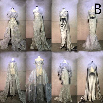 Vestidos de Presentación Gris Plata con Plumas para Mujer - Image 14
