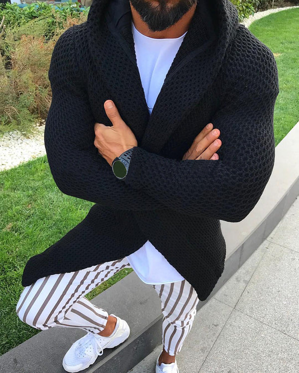 Cardigan Sudadera con Capucha Tejida de Manga Larga para Hombre