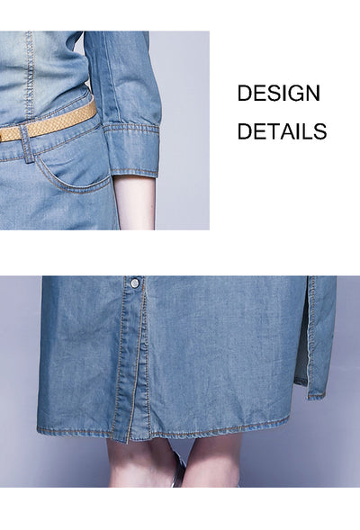 Vestido Denim Tencel Azul Slim con Solapa y Detalles de Abertura - Image 12