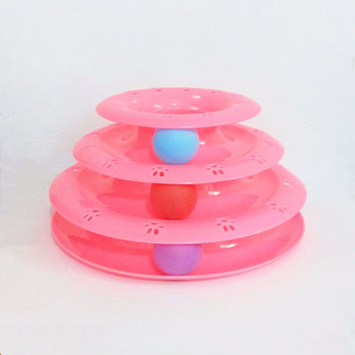 Pink three-tier cat toy with colorful blue, red, and purple balls on tracks, featuring paw print cutouts. - Image 5