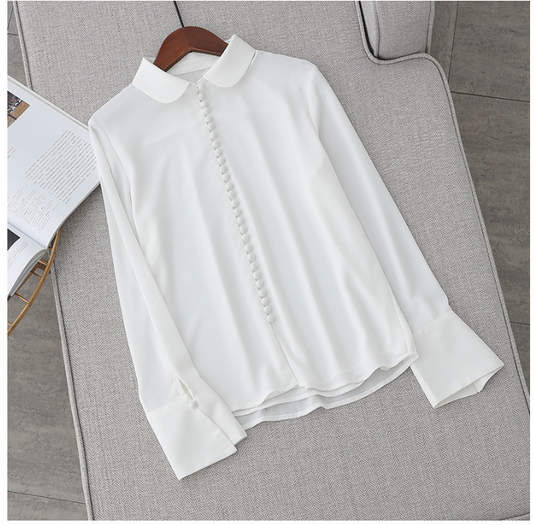 Blusa Ejecutiva de Gasa con Mangas Largas - Estilo Secretary Kim