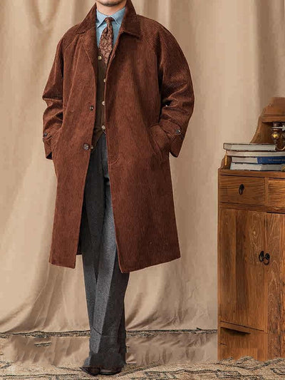 Abrigo Corduroy Otoño Largo Suelto Manga Raglan Retro - Image 11