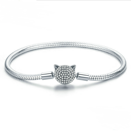 Pulsera Base Gato Plata DIY S925 - Diseño Encantador Chapado en Platino
