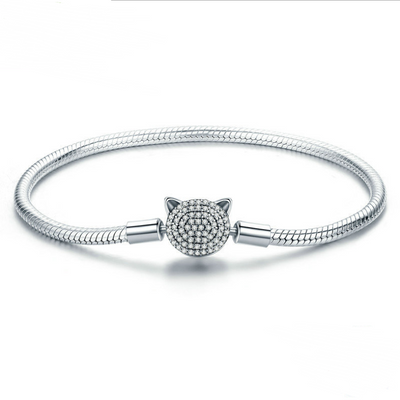 Pulsera Base Gato Plata DIY S925 - Diseño Encantador Chapado en Platino