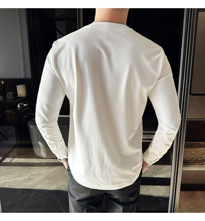 Camisa de Cuello V Manga Larga con Textura Waffle para Hombre - Image 15