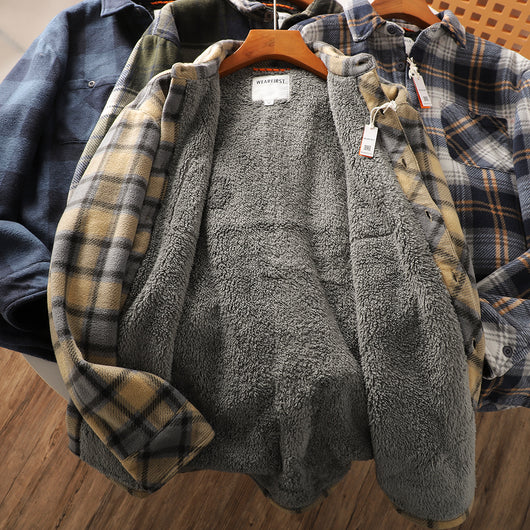 Abrigo Acolchado de Lana Escocesa con Forro Polar para Otoño e Invierno - Image 10
