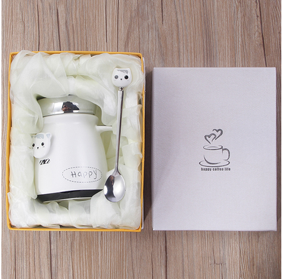 Taza de Cerámica con Tapa y Cuchara - Diseño Adorable para Café - Image 3