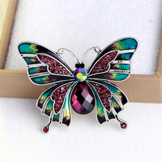 Broche Vintage Mariposa Esmaltado con Efecto Goteo